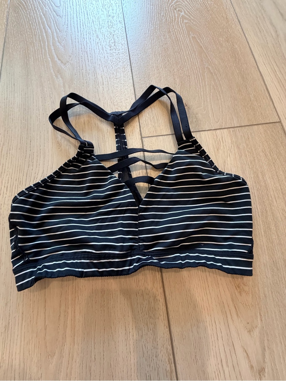 Striped Black & White Strappy Sports Bra